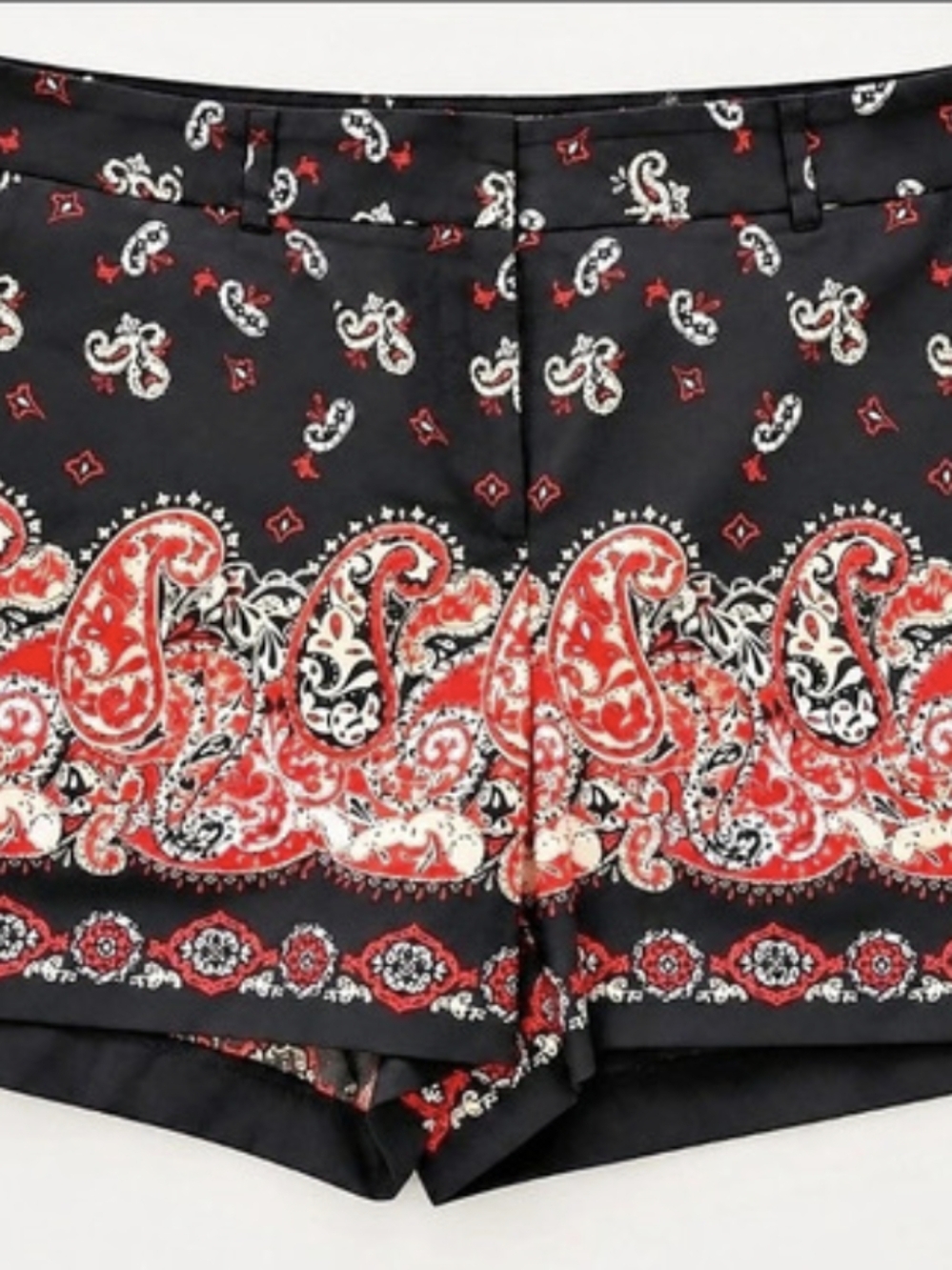Ann Taylor LOFT Paisley High Waist Shorts in Black & Red Size 10 Like New